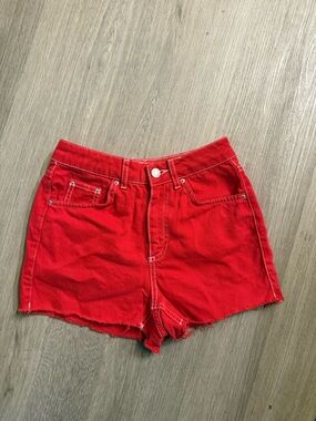 Topshop Women's Red High-Waist Denim Shorts